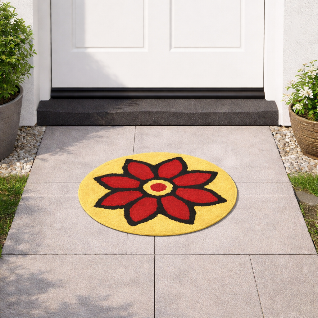 Premhilsha Bloom Round Door Mat – Decorative Floral Entrance Mat (24 × 24 Inches)