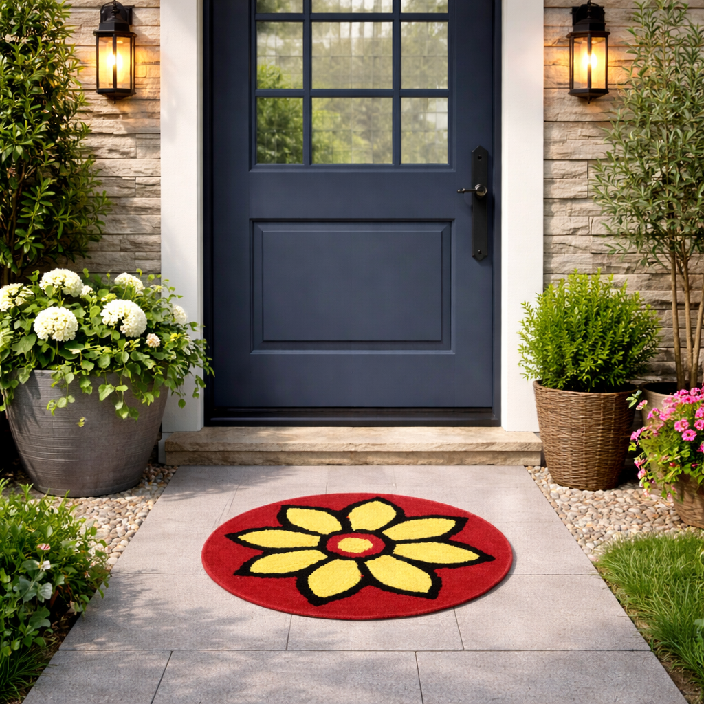 Premhilsha Bloom Round Door Mat – Decorative Floral Entrance Mat (24 × 24 Inches)