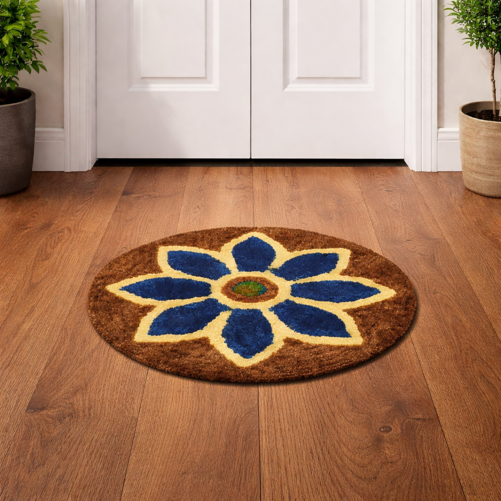 Premhilsha Bloom Round Door Mat – Decorative Floral Entrance Mat (24 × 24 Inches)