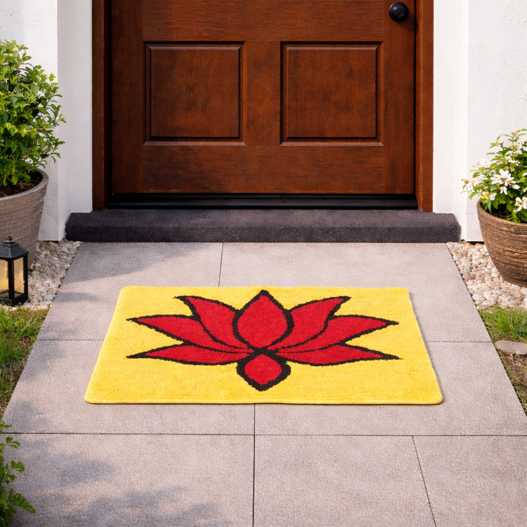Premhilsha Lotus Bloom Door Mat – Decorative Floral Entrance Mat (20 × 24 Inches)