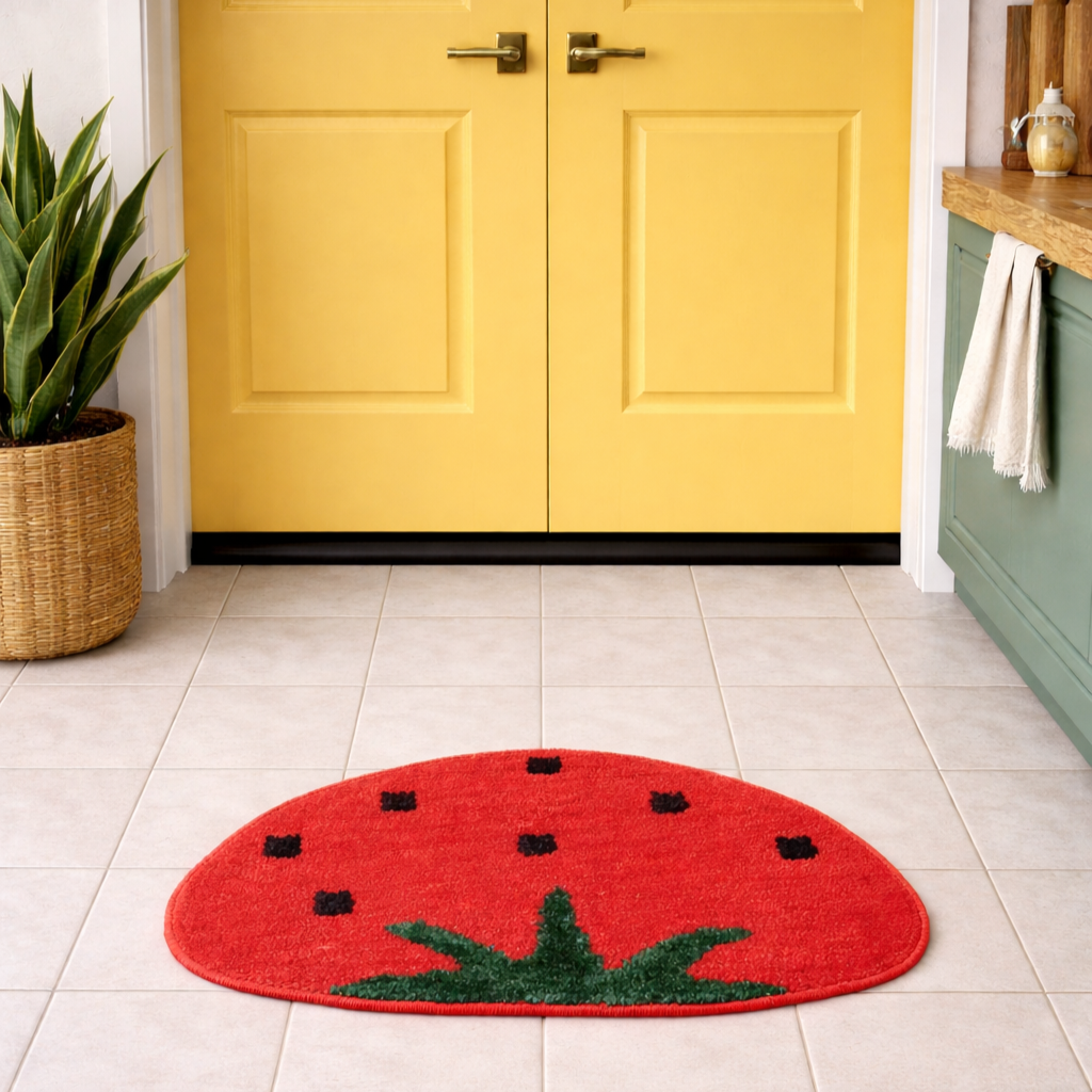 Premhilsha Tomato Pop Entrance Mat – Decorative Half-Round Door Mat (16 × 24 Inches)
