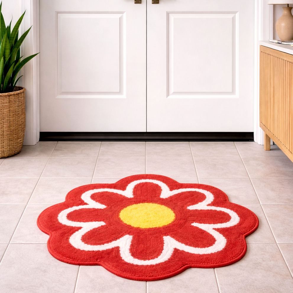 Premhilsha Bold Blossom Entrance Mat – Decorative Flower-Shaped Floor Mat (17 × 34 Inches)