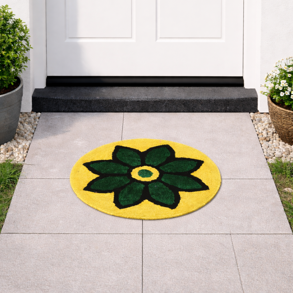 Premhilsha Bloom Round Door Mat – Decorative Floral Entrance Mat (24 × 24 Inches)