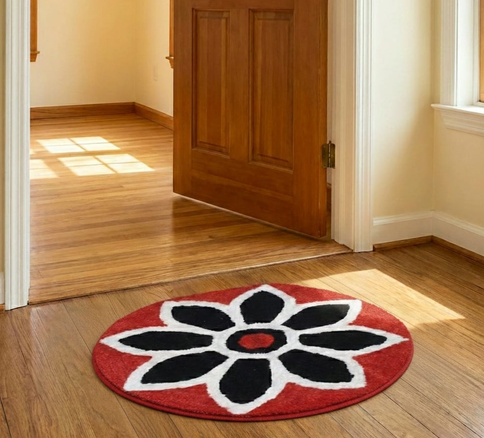 Premhilsha Bloom Round Door Mat – Decorative Floral Entrance Mat (24 × 24 Inches)