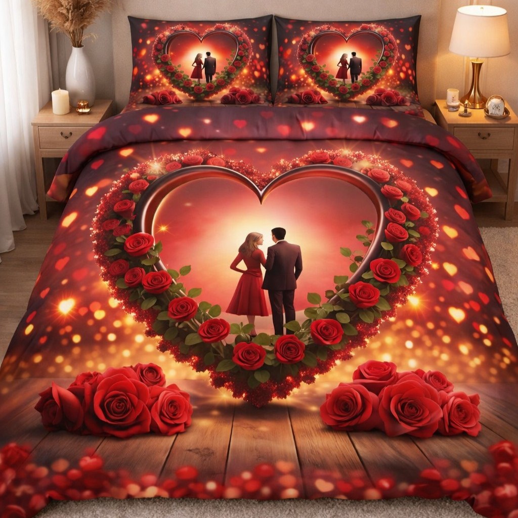 Premhilsha Eternal Love 11D Premium Bedsheet – 3 Pcs Set (90x90 Inch) | Cotton Blend | Double Bed Size